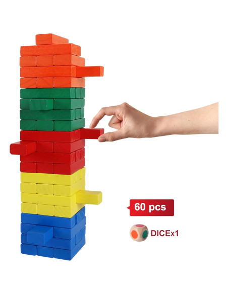 Juego de Apilamiento de Madera GOTHINK 60 Bloques Coloridos Juego de Apilamiento de Madera GOTHINK 60 Bloques Coloridos