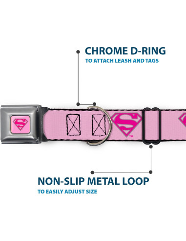 Collar de Perro Buckle-Down Superman Rosa 2.5cm Ancho 23-38cm