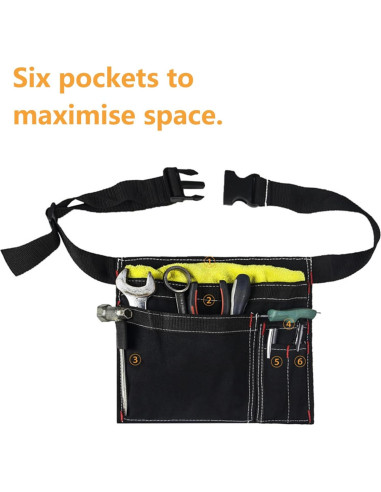 Bolsa de Cintura Multifuncional BE-TOOL 6 Bolsillos Lona Negra