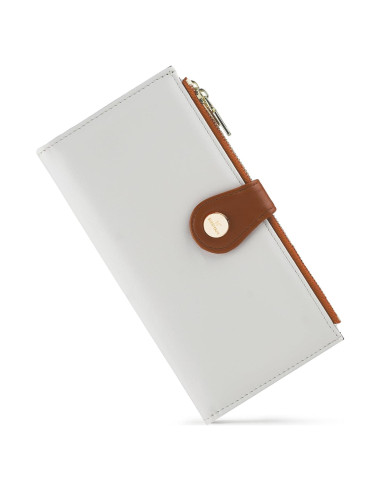 Cartera delgada de cuero RFID para mujer CK888 - Beige y Marrón