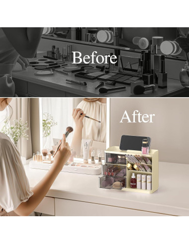 Organizador de Maquillaje Delamu Marfil con Cajones y Compartimentos