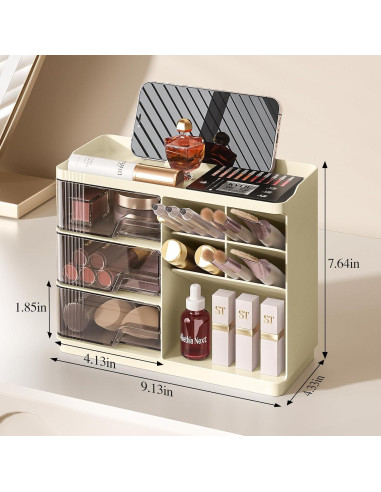 Organizador de Maquillaje Delamu Marfil con Cajones y Compartimentos
