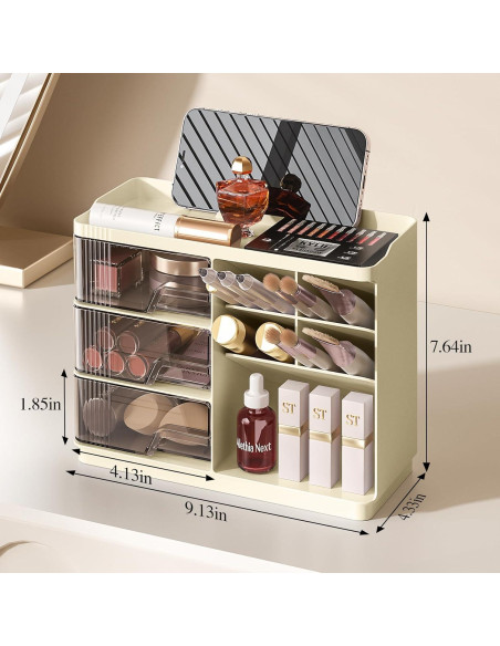 Organizador de Maquillaje Delamu Marfil con Cajones y Compartimentos Organizador de Maquillaje Delamu Marfil con Cajones y Compartimentos