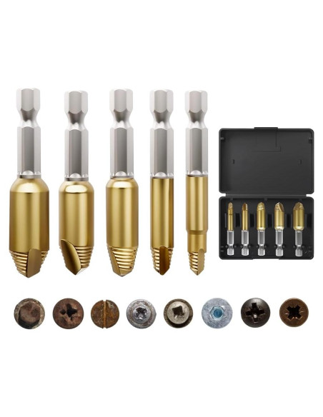 Juego de Extractores de Tornillos Dañados PRYZALO 5 Piezas HSS Juego de Extractores de Tornillos Dañados PRYZALO 5 Piezas HSS