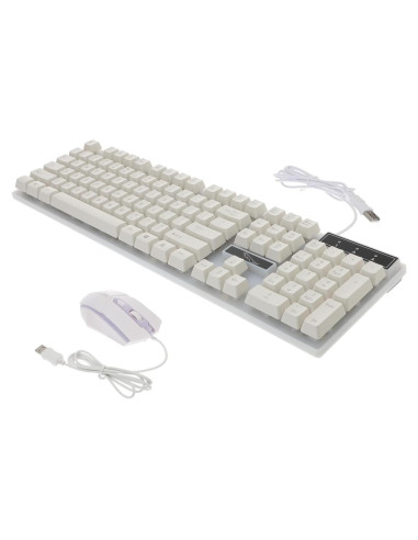 Conjunto Teclado Mecánico y Ratón USB Mikikit Blanco LED