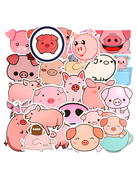 Pegatinas Kawaii de Cerdo Rosa - 100 Piezas PVC Impermeables Pegatinas Kawaii de Cerdo Rosa - 100 Piezas PVC Impermeables