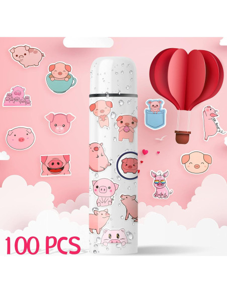 Pegatinas Kawaii de Cerdo Rosa - 100 Piezas PVC Impermeables Pegatinas Kawaii de Cerdo Rosa - 100 Piezas PVC Impermeables