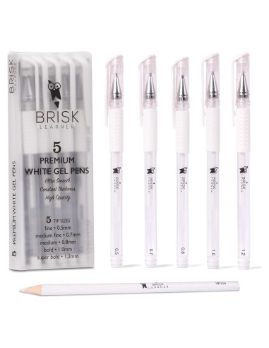 Set de 5 Bolígrafos de Gel Blancos Brisk Learner - 0.5 a 1.2mm