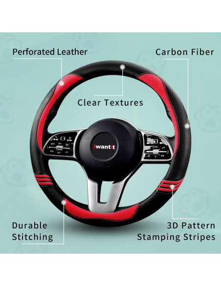 Funda de Volante Iwantit Rojo Pasión, Cuero PU y Fibra de Carbono Funda de Volante Iwantit Rojo Pasión, Cuero PU y Fibra de Carbono