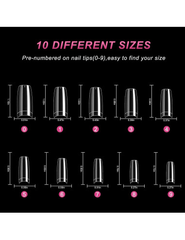 Kit de Uñas Falsas Transparentes Krofaue 100 Pcs con Pegamento