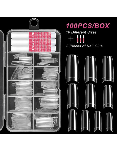 Kit de Uñas Falsas Transparentes Krofaue 100 Pcs con Pegamento Kit de Uñas Falsas Transparentes Krofaue 100 Pcs con Pegamento