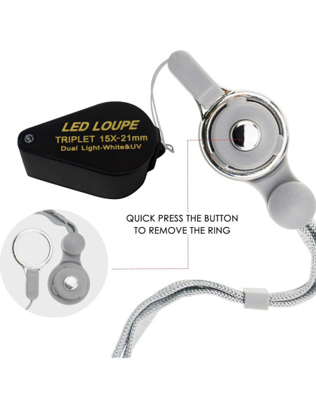Lupa de Joyero 15x DANOPLUS con LED UV 21mm Triplete Lupa de Joyero 15x DANOPLUS con LED UV 21mm Triplete