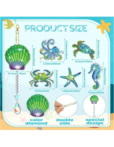 Kit de Arte de Diamante 5D AUAUY 6 Piezas Animales Marinos