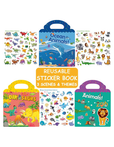 3 Libros de Pegatinas Reutilizables ZAKVOOR para Niños 3-6 Años
