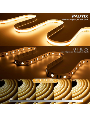 Tira de Luz LED COB PAUTIX 2m 2700K Regulable con Control Remoto