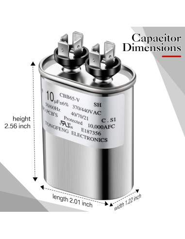 Capacitor Umigy CBB65B-V 10uF 370/440VAC Doble 2 Piezas