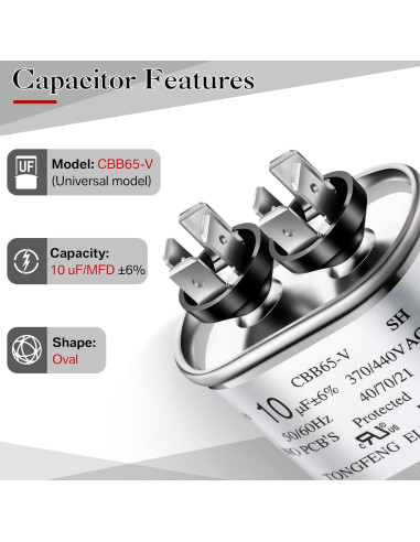 Capacitor Umigy CBB65B-V 10uF 370/440VAC Doble 2 Piezas