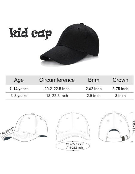 Gorra de béisbol Edoneery para niños 3-8 años color negro Gorra de béisbol Edoneery para niños 3-8 años color negro