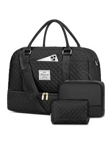 Bolsa de Viaje para Mujeres con Compartimento para Zapatos - Negra