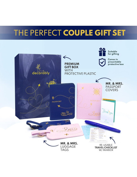 Juego de Fundas de Pasaporte Decorably para Parejas - Azul y Rosa Juego de Fundas de Pasaporte Decorably para Parejas - Azul y Rosa