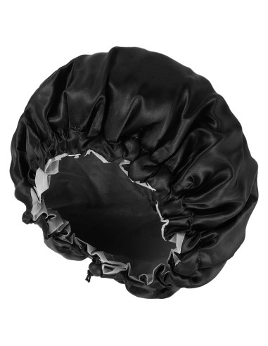 Gorro de Ducha Impermeable Abeillo de Satén Negro Ajustable