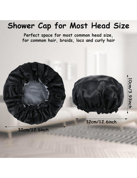 Gorro de Ducha Impermeable Abeillo de Satén Negro Ajustable Gorro de Ducha Impermeable Abeillo de Satén Negro Ajustable