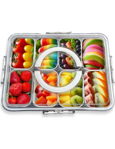 Bandeja de Servicio Dividida HRXFOZ con Tapa y Asa 8 Compartimentos Bandeja de Servicio Dividida HRXFOZ con Tapa y Asa 8 Compartimentos