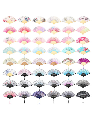48 Abanicos de Mano Plegables Roowest Florales Vintage 21x38 cm