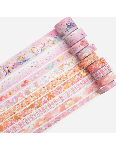 Set de Cintas Washi YUBBAEX 9 Rollos Decorativas 10-30mm Set de Cintas Washi YUBBAEX 9 Rollos Decorativas 10-30mm