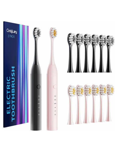 Juego de Cepillos de Dientes Eléctricos CindyLary 2 Paquetes 12 Cabezas Juego de Cepillos de Dientes Eléctricos CindyLary 2 Paquetes 12 Cabezas