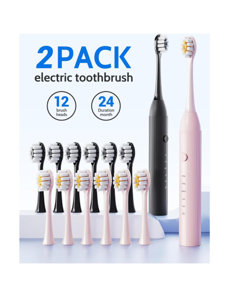Juego de Cepillos de Dientes Eléctricos CindyLary 2 Paquetes 12 Cabezas Juego de Cepillos de Dientes Eléctricos CindyLary 2 Paquetes 12 Cabezas