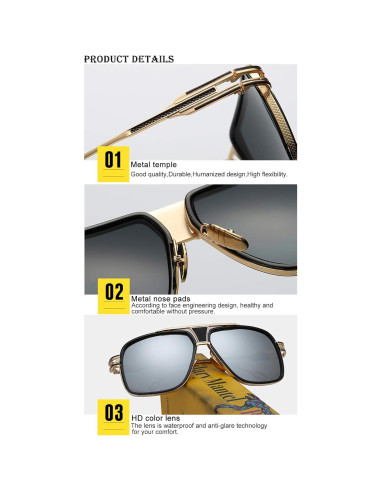 Gafas de sol Dollger para hombres UV400 con marco dorado