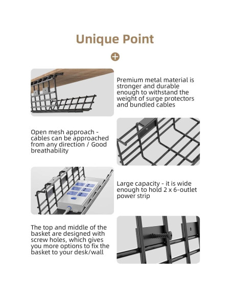 Paquete de 2 Bandejas de Gestión de Cables Delamu - Metal Negro Paquete de 2 Bandejas de Gestión de Cables Delamu - Metal Negro