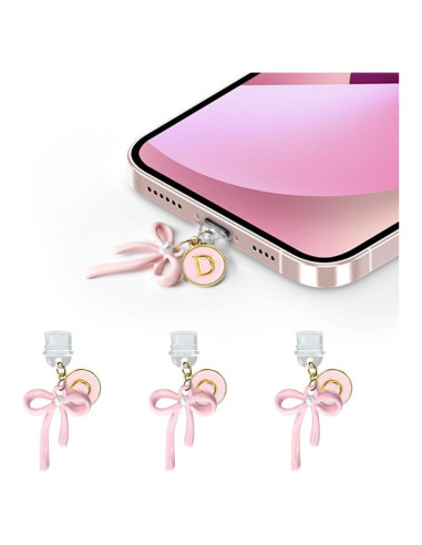 3 Tapones de Polvo USB C con Lazo Rosa EJU - Accesorios para iPhone 15/16