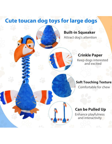 Juguete para perros Homounter Tucán con sonido y papel crujiente