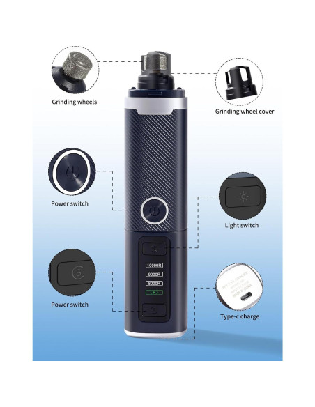 Cortador de Uñas Eléctrico Dukuueie 3 Velocidades LED Azul Cortador de Uñas Eléctrico Dukuueie 3 Velocidades LED Azul