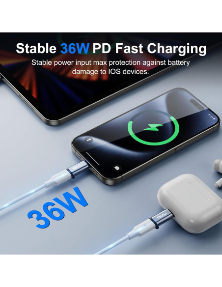 Adaptador USB C a Lightning Kabonex 36W Carga Rápida - 2 Piezas Adaptador USB C a Lightning Kabonex 36W Carga Rápida - 2 Piezas