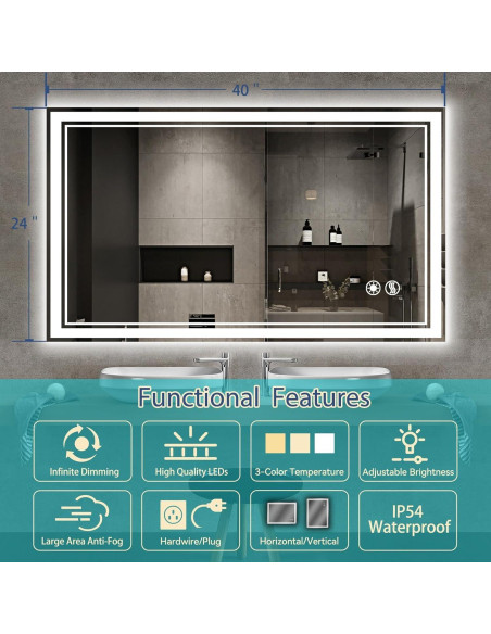 Espejo LED para Baño GETOVIN 121.9 x 71.1 cm Regulable Espejo LED para Baño GETOVIN 121.9 x 71.1 cm Regulable