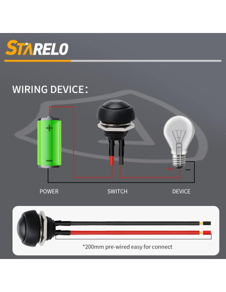 Interruptor de Botón Redondo STARELO 12mm 6PCS Negro SPST Interruptor de Botón Redondo STARELO 12mm 6PCS Negro SPST