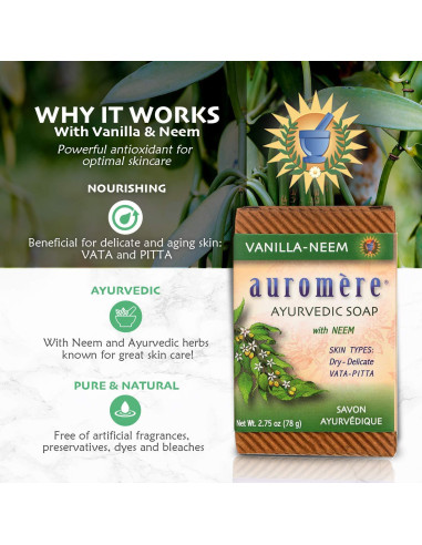Jabón Ayurvédico Auromere Neem-Vainilla Ecológico 2 Piezas