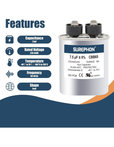 Capacitor CBB65 7.5 uF 370/440V para Motor de AC y Ventilador
