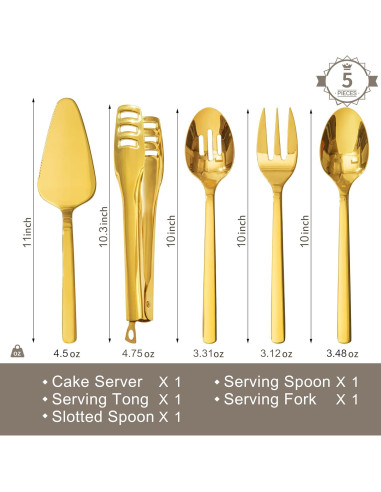 Set de Utensilios de Servicio KINGSTONE 5 Piezas Acero Inoxidable Dorado