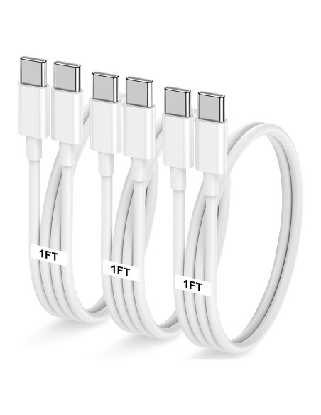 Paquete de 3 cables USB C a USB C 1 pie 60W carga rápida Paquete de 3 cables USB C a USB C 1 pie 60W carga rápida