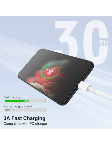 Paquete de 3 cables USB C a USB C 1 pie 60W carga rápida Paquete de 3 cables USB C a USB C 1 pie 60W carga rápida