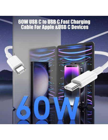 Paquete de 3 cables USB C a USB C 1 pie 60W carga rápida Paquete de 3 cables USB C a USB C 1 pie 60W carga rápida