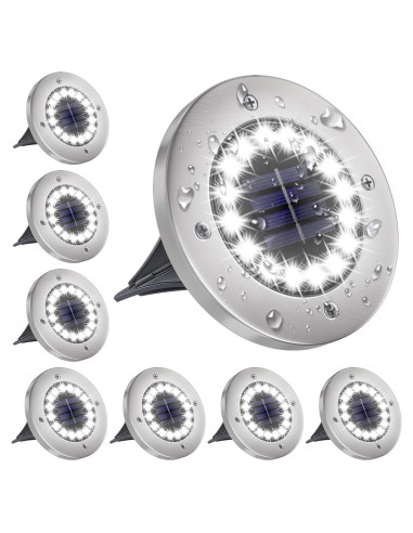 Luces Solares de Suelo NFESOLAR 16 LEDs Blancas 8 Piezas