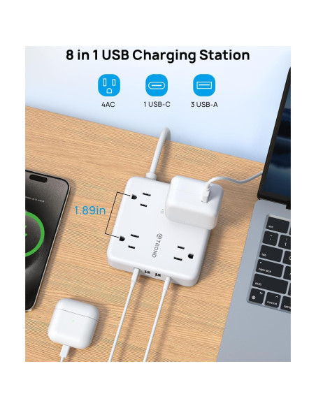 Regleta TROND 2 Enchufes USB-C 1.52m 1440J Montable Blanco Regleta TROND 2 Enchufes USB-C 1.52m 1440J Montable Blanco