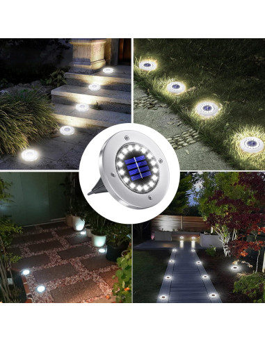 Luces Solares de Suelo NFESOLAR 16 LEDs Blancas 8 Piezas