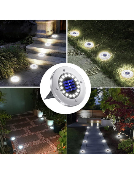 Luces Solares de Suelo NFESOLAR 16 LEDs Blancas 8 Piezas Luces Solares de Suelo NFESOLAR 16 LEDs Blancas 8 Piezas