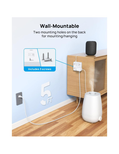 Regleta TROND 2 Enchufes USB-C 1.52m 1440J Montable Blanco